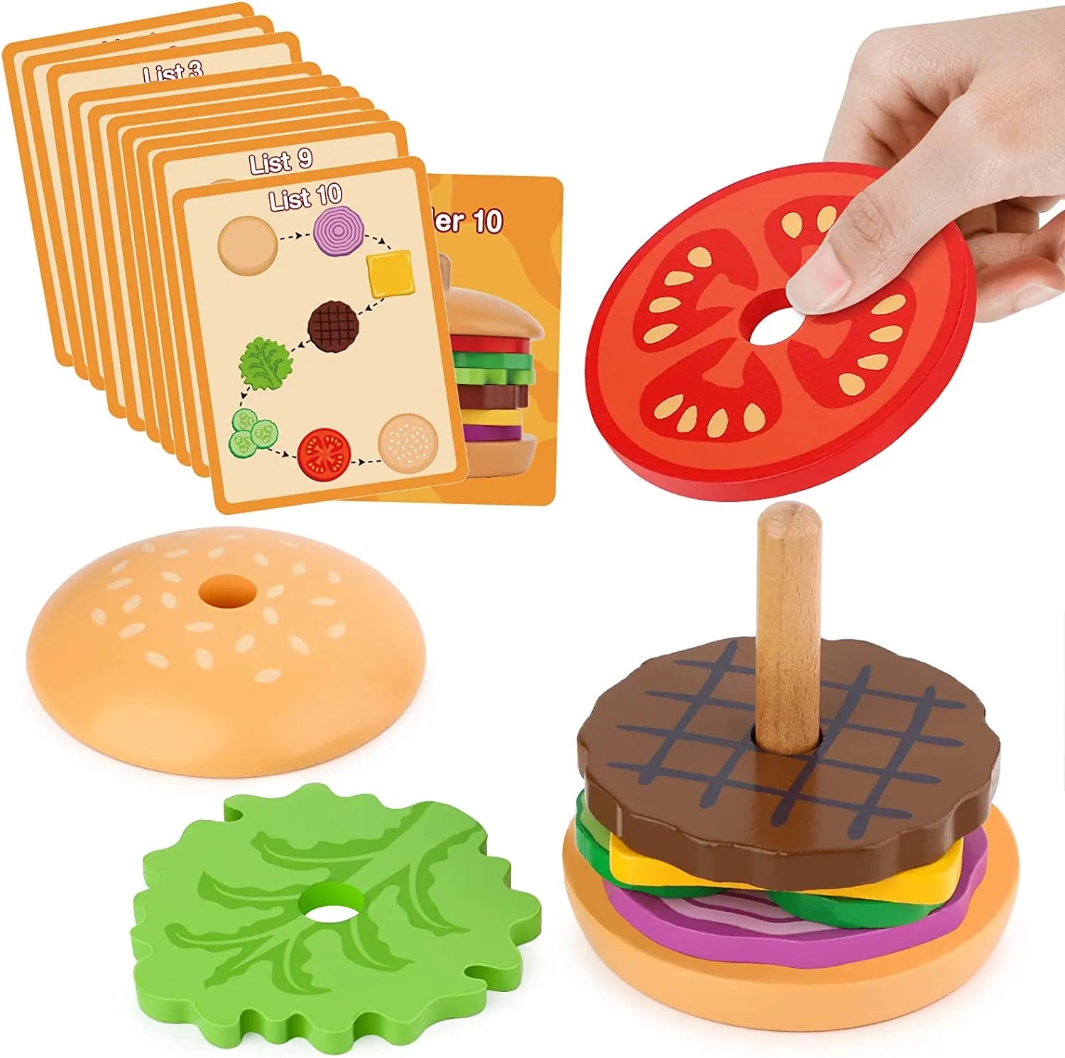 Montessori Wooden Burger Stacking Toys